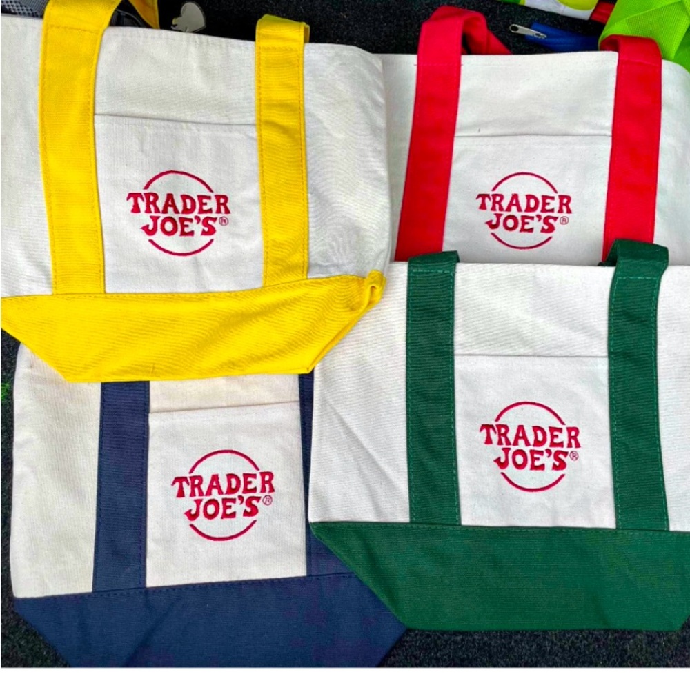 Trader joes mini bags . In blue and red left .